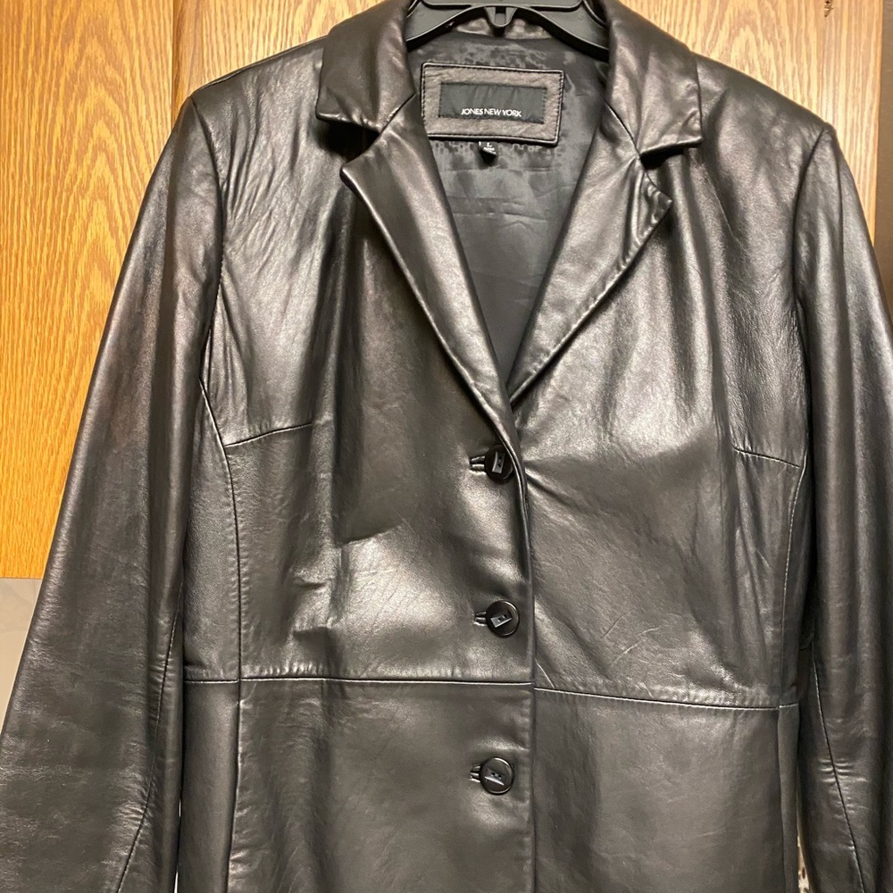 Jones New York Black Leather Coat Size L